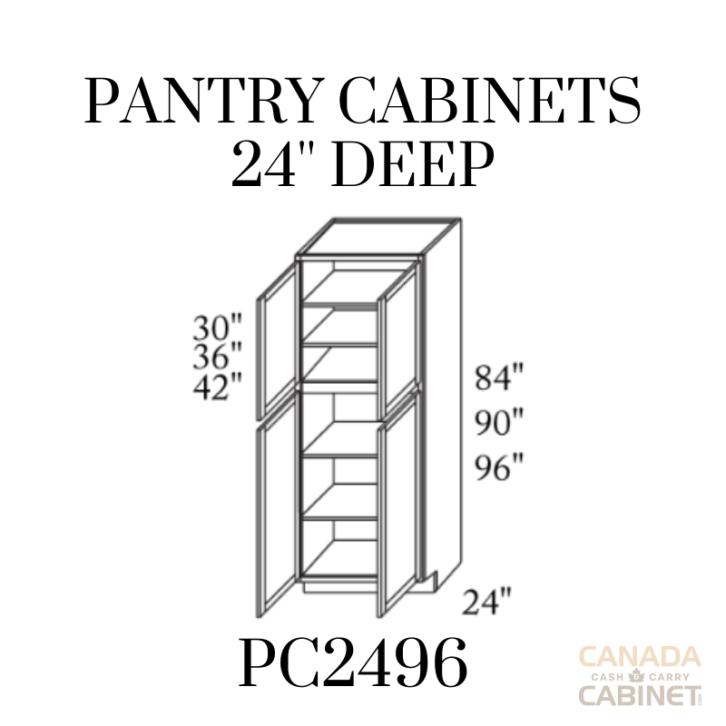Pearl White Pantry Cabinet 24 inches wide 24 inches deep 96 inches tall with White box and Pearl White doors